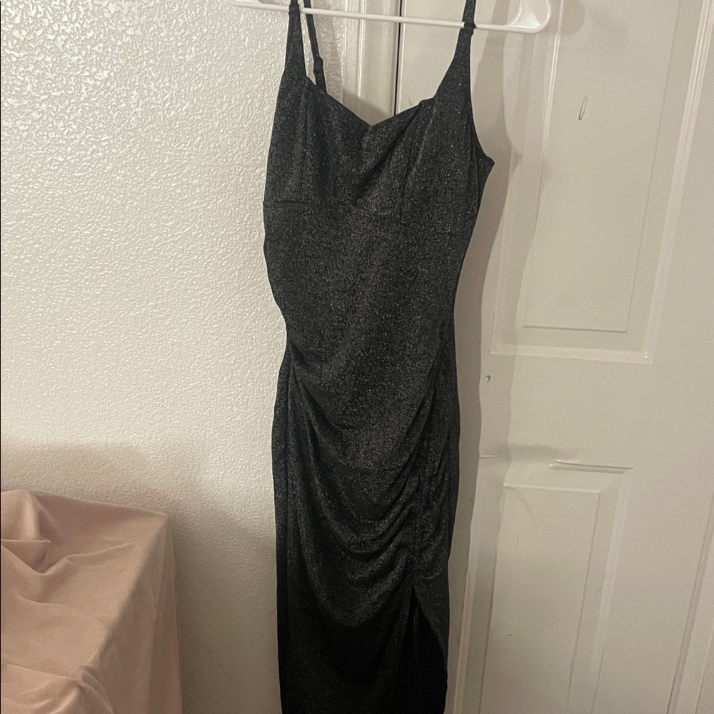 Black Glitter Maxi Slip Dress with Adjustable Straps